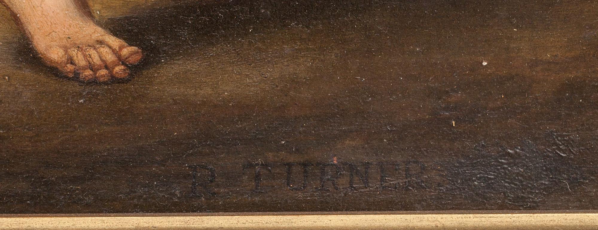 OKÄND KONSTNÄR, olja på pannå, signerad R. Turner. 1800-tal.