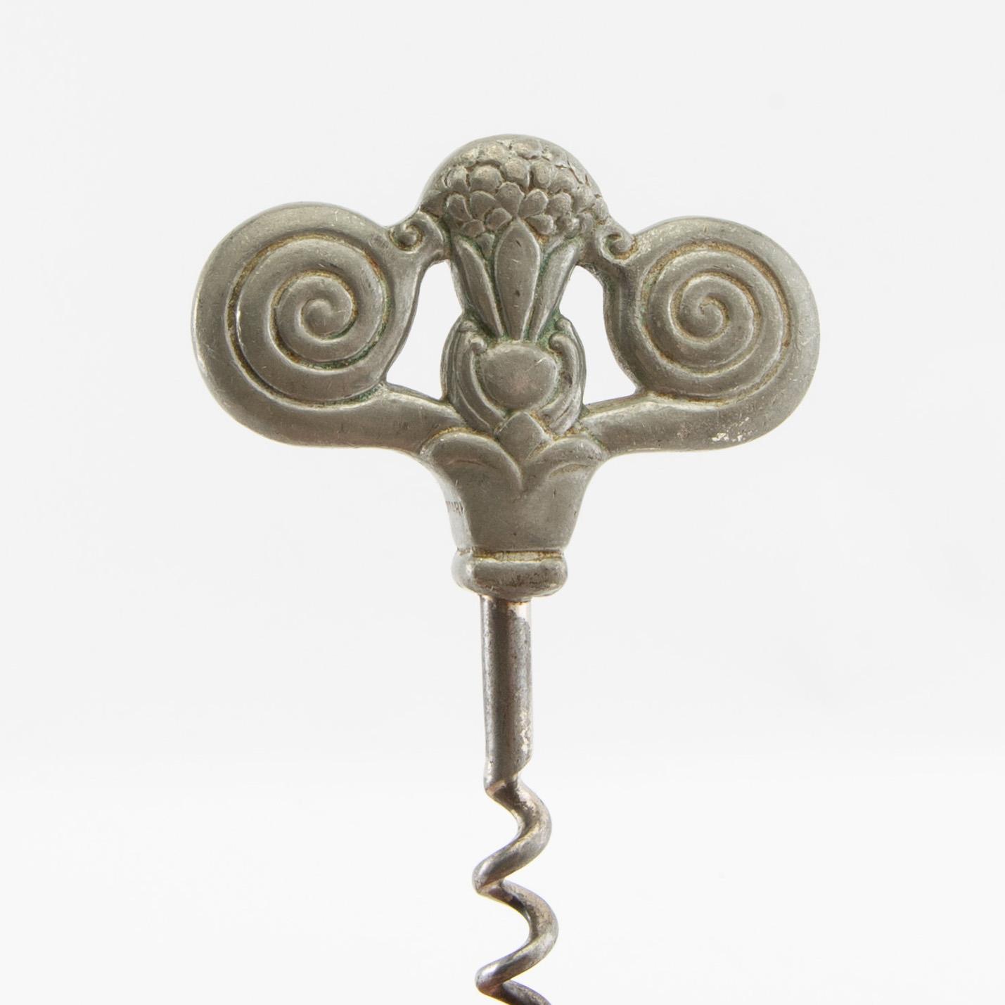 Corkscrews 6 pcs Art Nouveau early 1900s pewter.