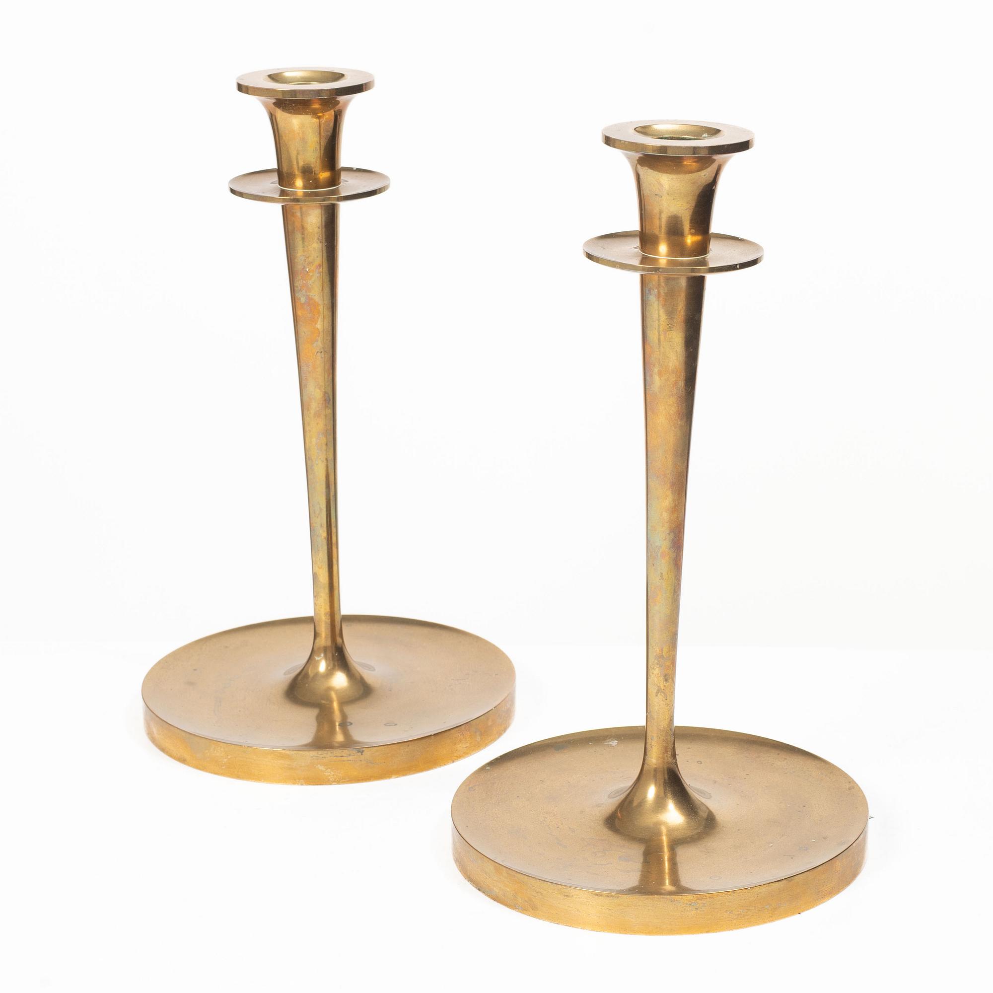 A pair of brass candlesticks, no. 51, EOS Jönköping, 20th century.