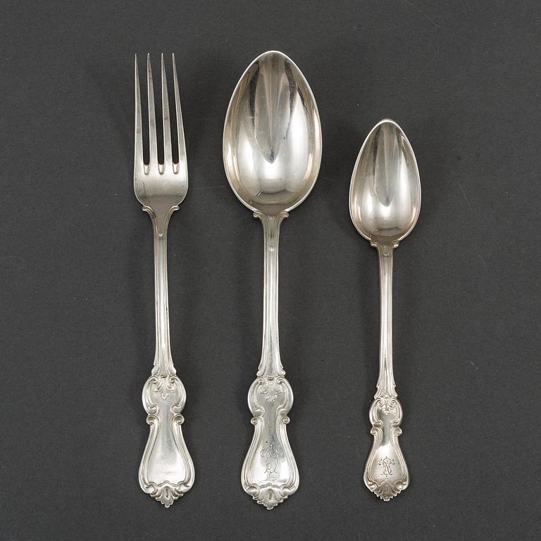 A set of Swedish silver dessert-forks and dessert-spoons, marked GAB, Stockholm 1910's.