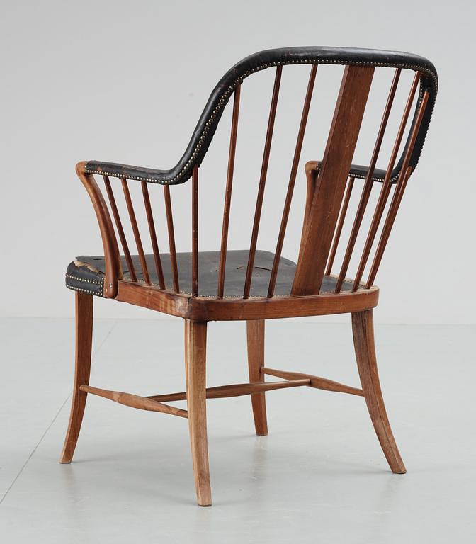 A mahogany and black leather armchair attributed to Josef Frank, either Haus & Garten, Austria or Svenskt Tenn,