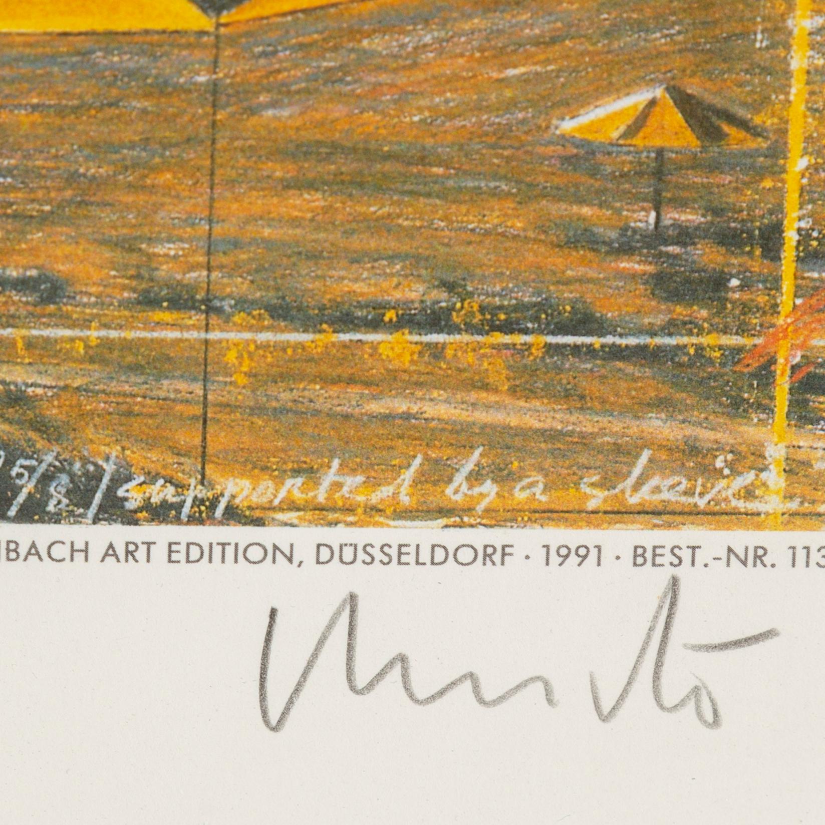 CHRISTO & JEANNE-CLAUDE, offset-tryck med tygapplikation, signerat.