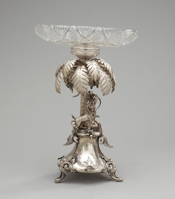 A German silver and glass centrepiece, ca 1890.
