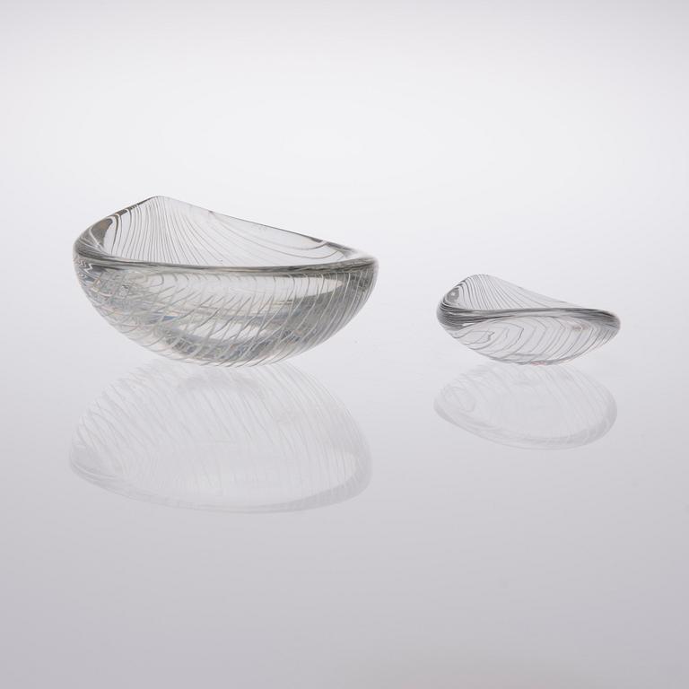 TAPIO WIRKKALA, SKÅLAR, 2 st, glas, Iittala, signerade.