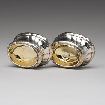 A pair of Swedish 18th century parcel-gilt silver salt-cellars, mark of Johan Leffler, Falun 1770.