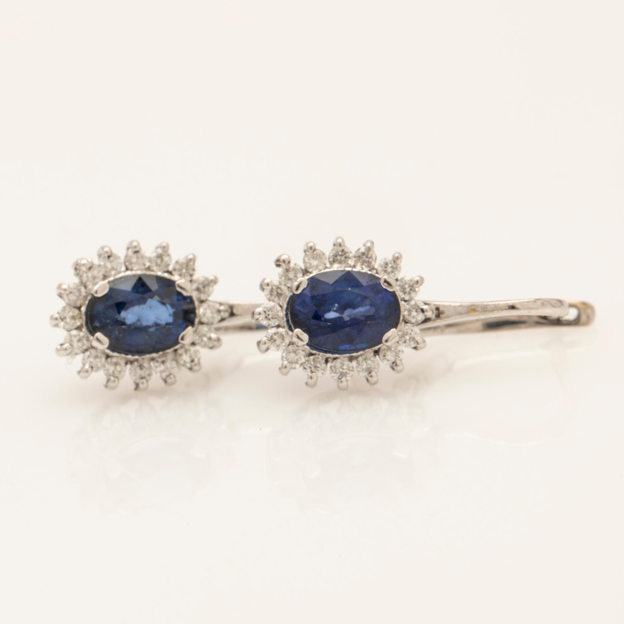 Earrings, a pair, 18K white gold with sapphires and diamonds.