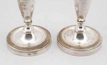 LJUSSTAKAR, 1 par, försilvrad mässing, empire, 1800-tal.