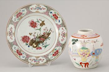 BOJAN SAMT TALLRIK, porslin, bla Qianlong, Kina 1700-1800-tal.