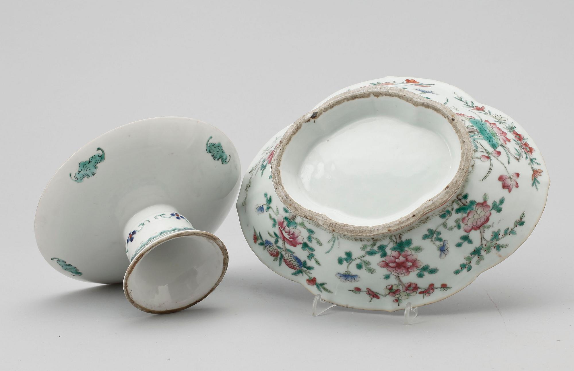 TAZZA SAMT SKÅL, porslin, Qing-dynastin, Kina ca 1900.