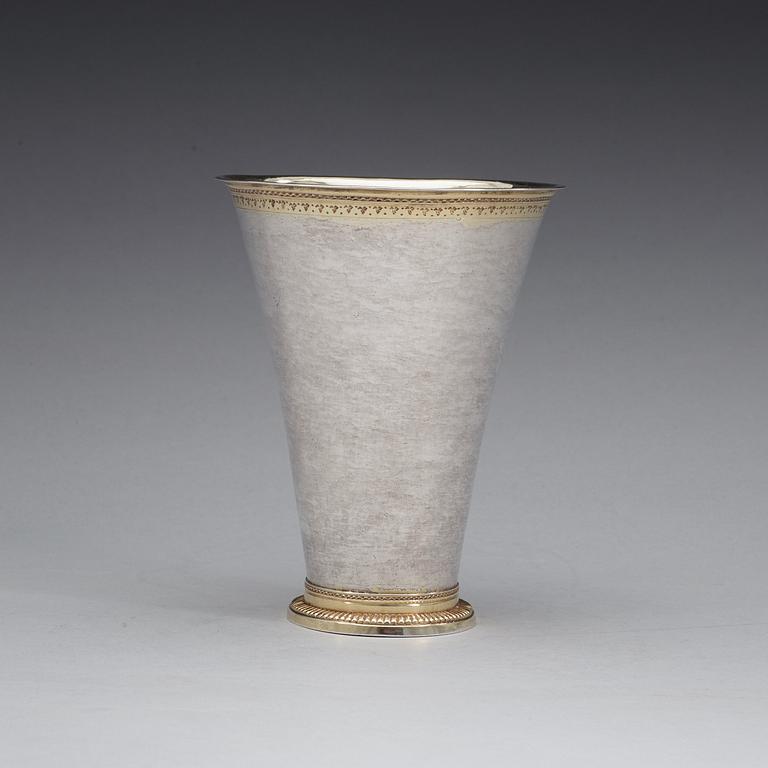 A Swedish 18th century parcel-gilt beaker, marks of Jacob Lundbom, Askersund (1750-1753).