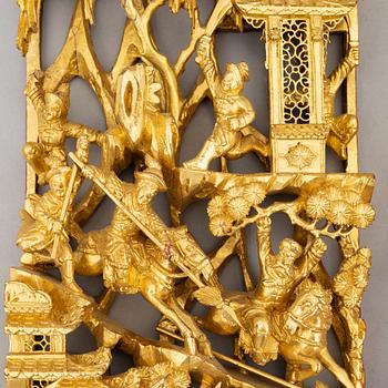 Two wooden reliefs, Late Qing dynasty and 20th century.