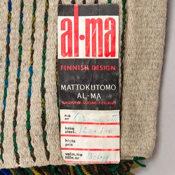 Susanna Beloff, ryijy, Alestalon Mattokutomo. Noin 170 x 110 cm.