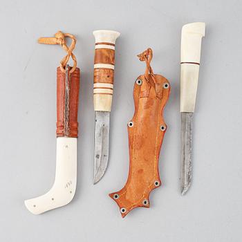 Valter Ranestål, a Sami reindeer horn knife, signed, and a Sami reindeer horn knife, not signed.