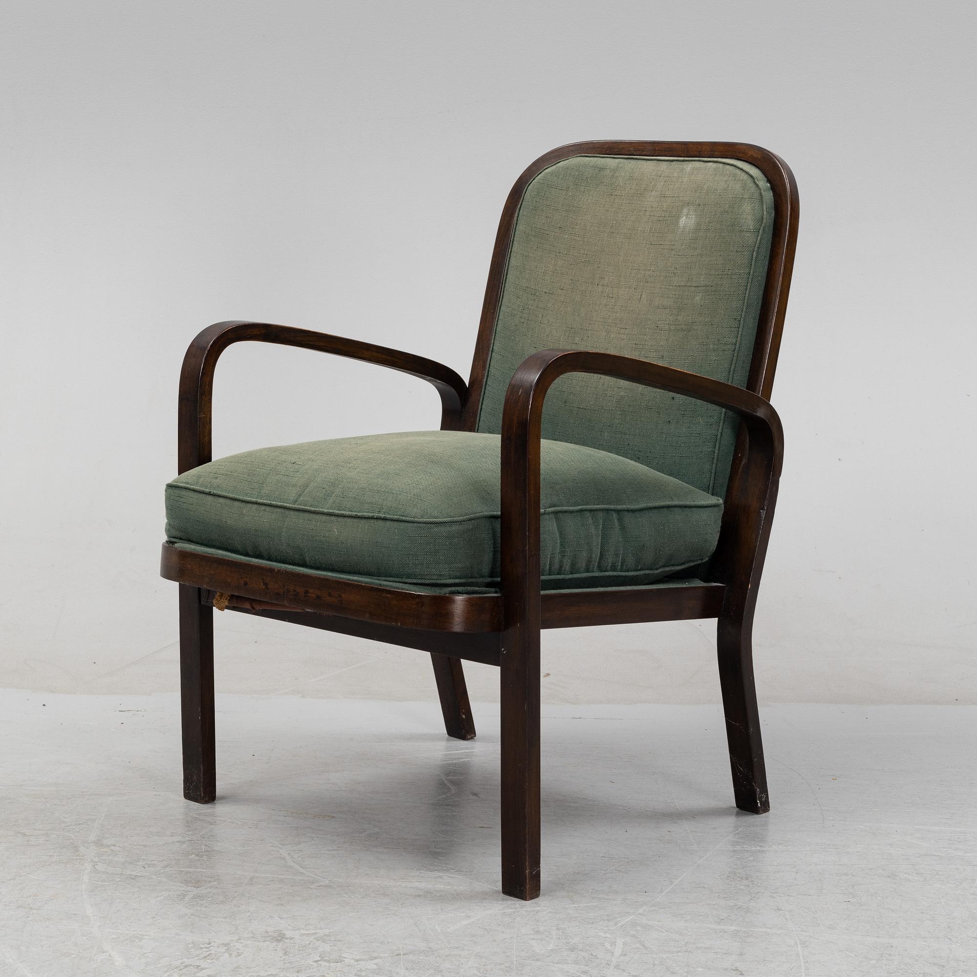 Sigurd Lewerentz, attributed, a stained beech easy chair, Gemla, Diö, 1930's.