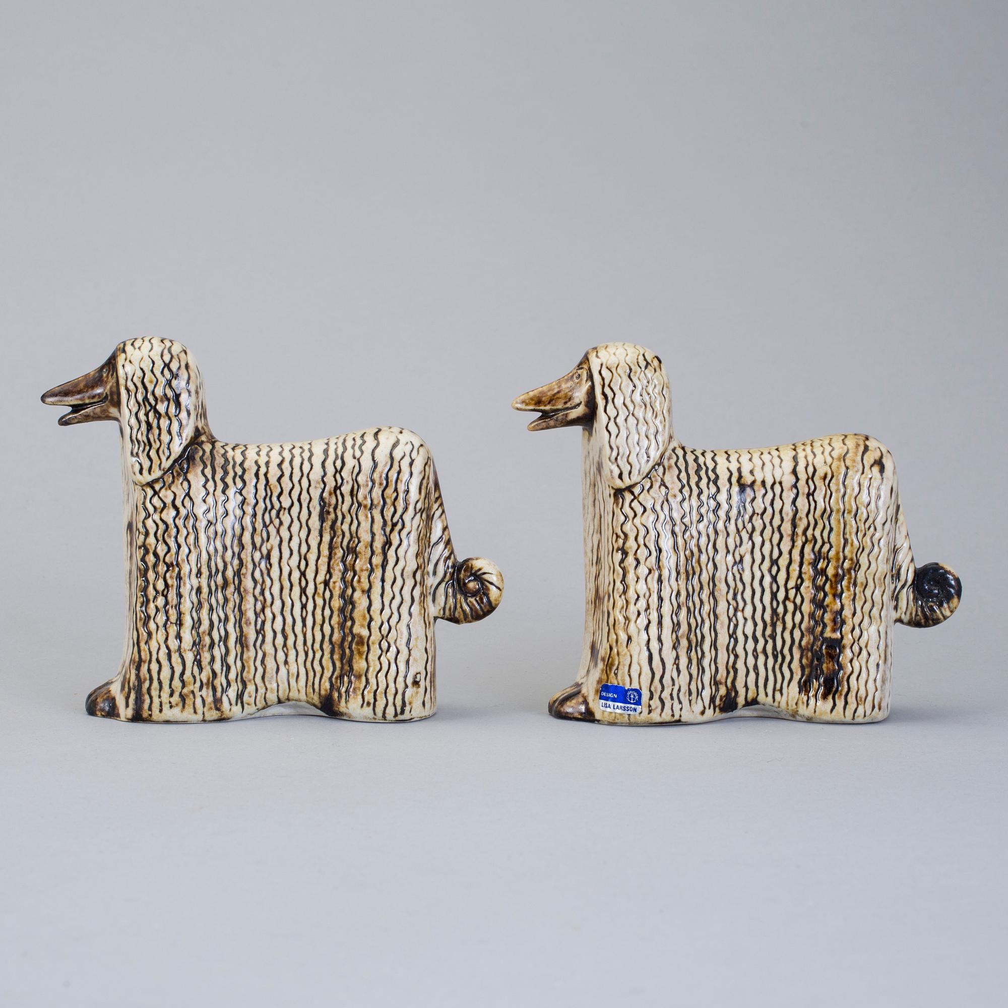 LISA LARSON, 2 st figuriner "Afghan", Gustavsberg, stengods. Ur serien "Kennel", formgiven 1972.