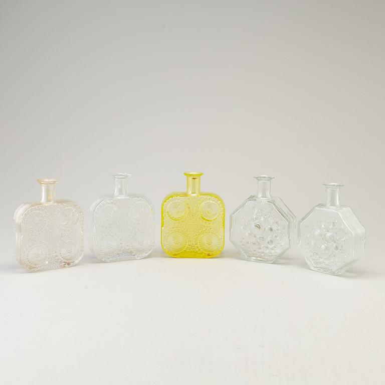 NANNY STILL, five glass bottles, 'Stella polaris' and 'Grapponia', Riihimäen Lasi, Finland.