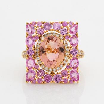 Pink tourmaline, pink sapphire and diamond cocktail ring.