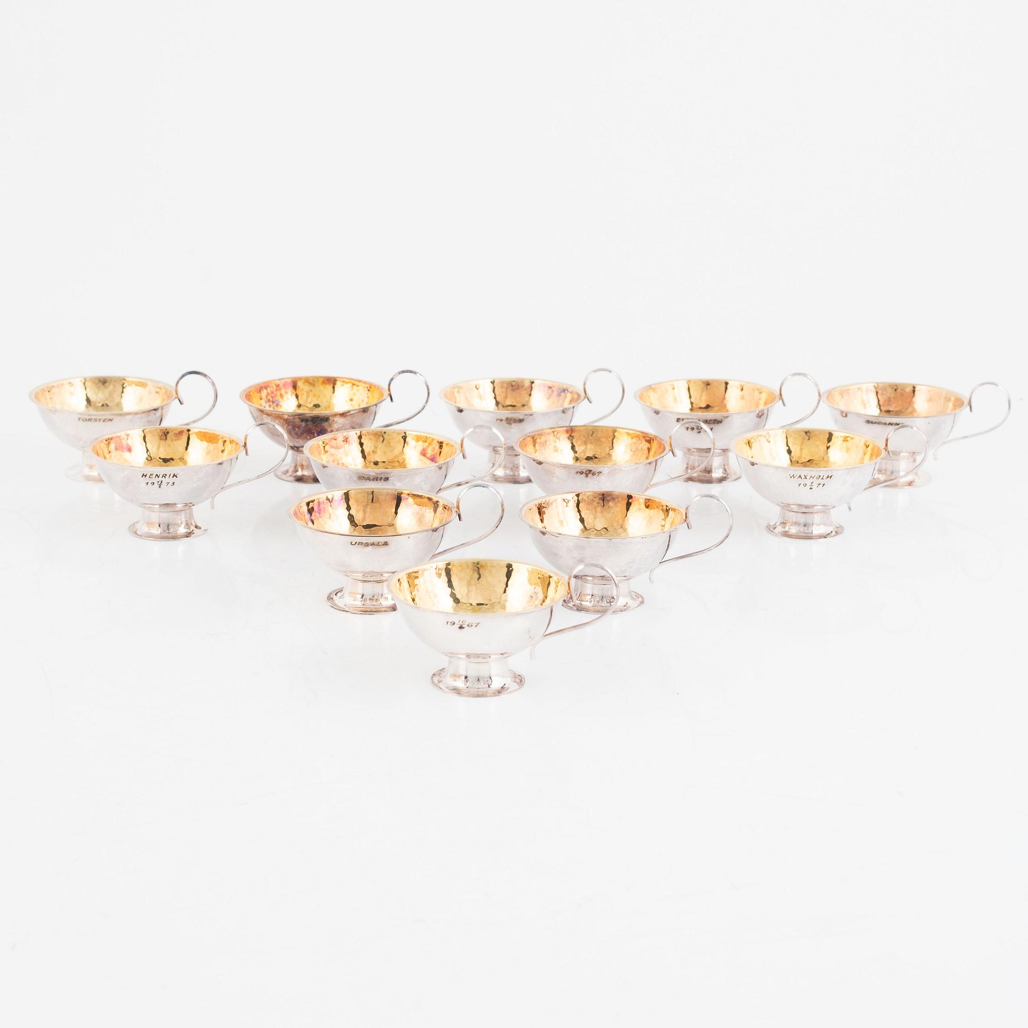 Punchmuggar, 12 st, silver, GAB, Stockholm 1966-67.