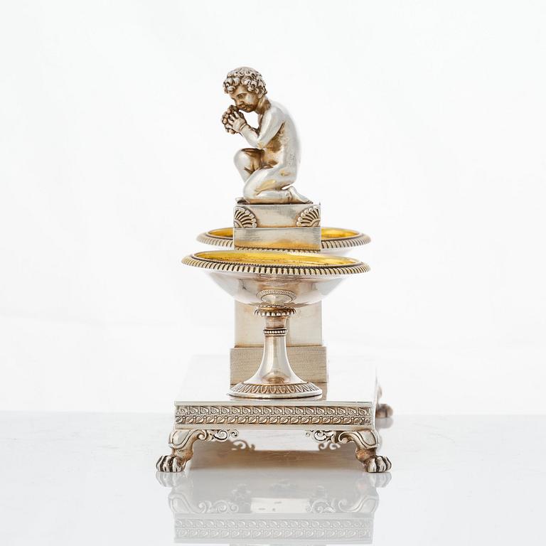 A French Empire parcel-gilt silver double salt-cellar, mark of Jean-Baptiste-Claude Odiot, Paris 1803-1809.