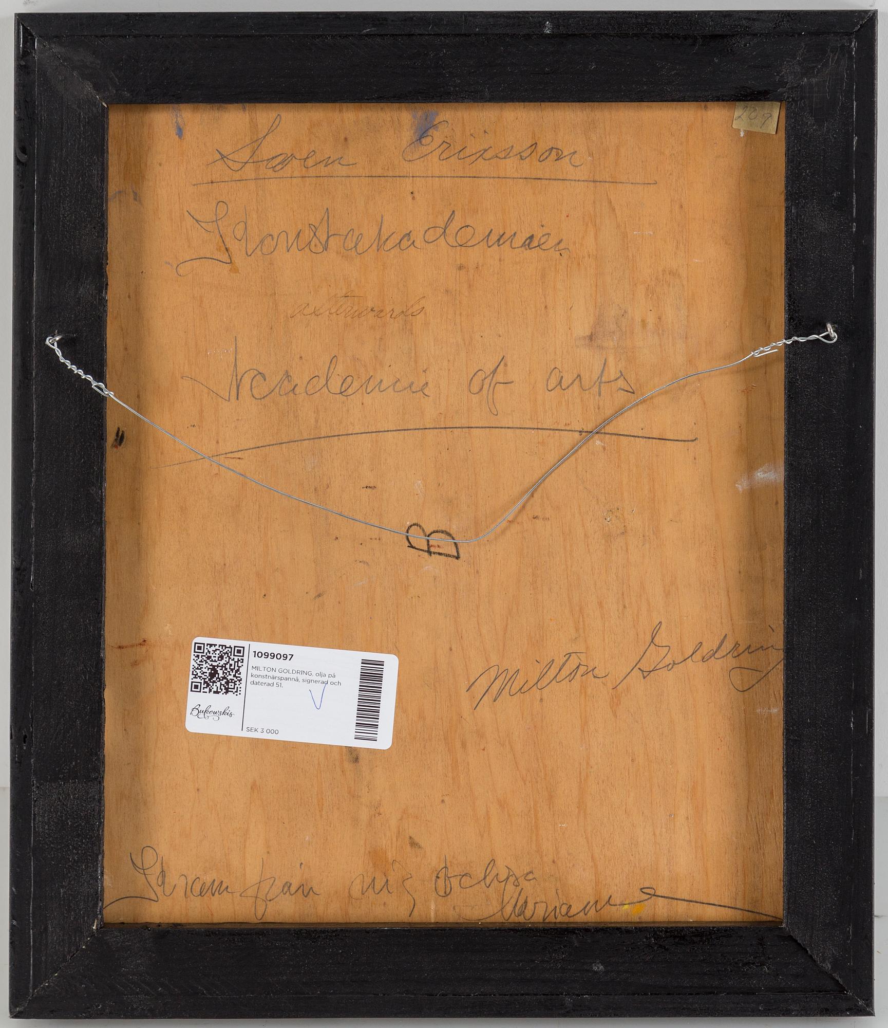 MILTON GOLDRING, oil on canvas mounted on board, signed and dated 51.