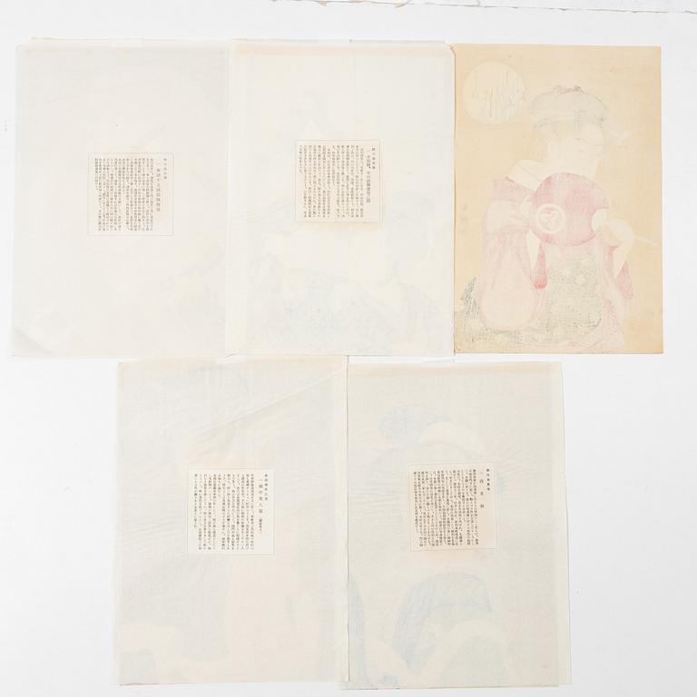 Five woodblock prints from a publication by "Tokyo Bijutsu Kankokai" (Tokyo Art Publishing Association" early 1900s.