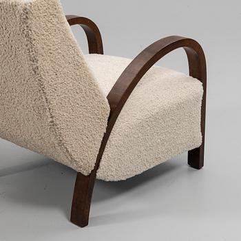 Armchairs, a pair, with footstool, Art Deco, first half of the 20th century.