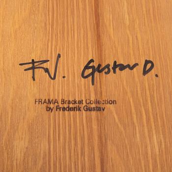 A pair of signed stained pine 'Bracket Chairs' by Frederik Gustav for Frama, Copenhagen 2023.