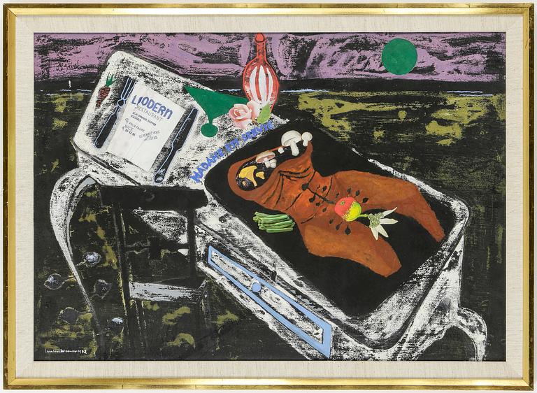 LAMBERT WERNER, gouache med collage, signerad, daterad 1972.