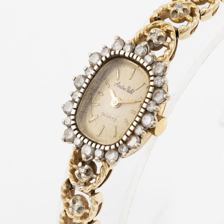 Wristwatch, Andre Pailet, 14K gold with brilliant-cut diamonds.