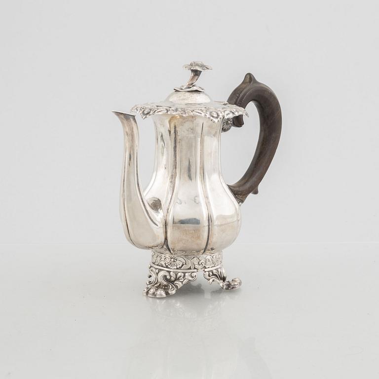 A Swedish silver coffee pot, marks of Johan Boye, Stockholm 1843.