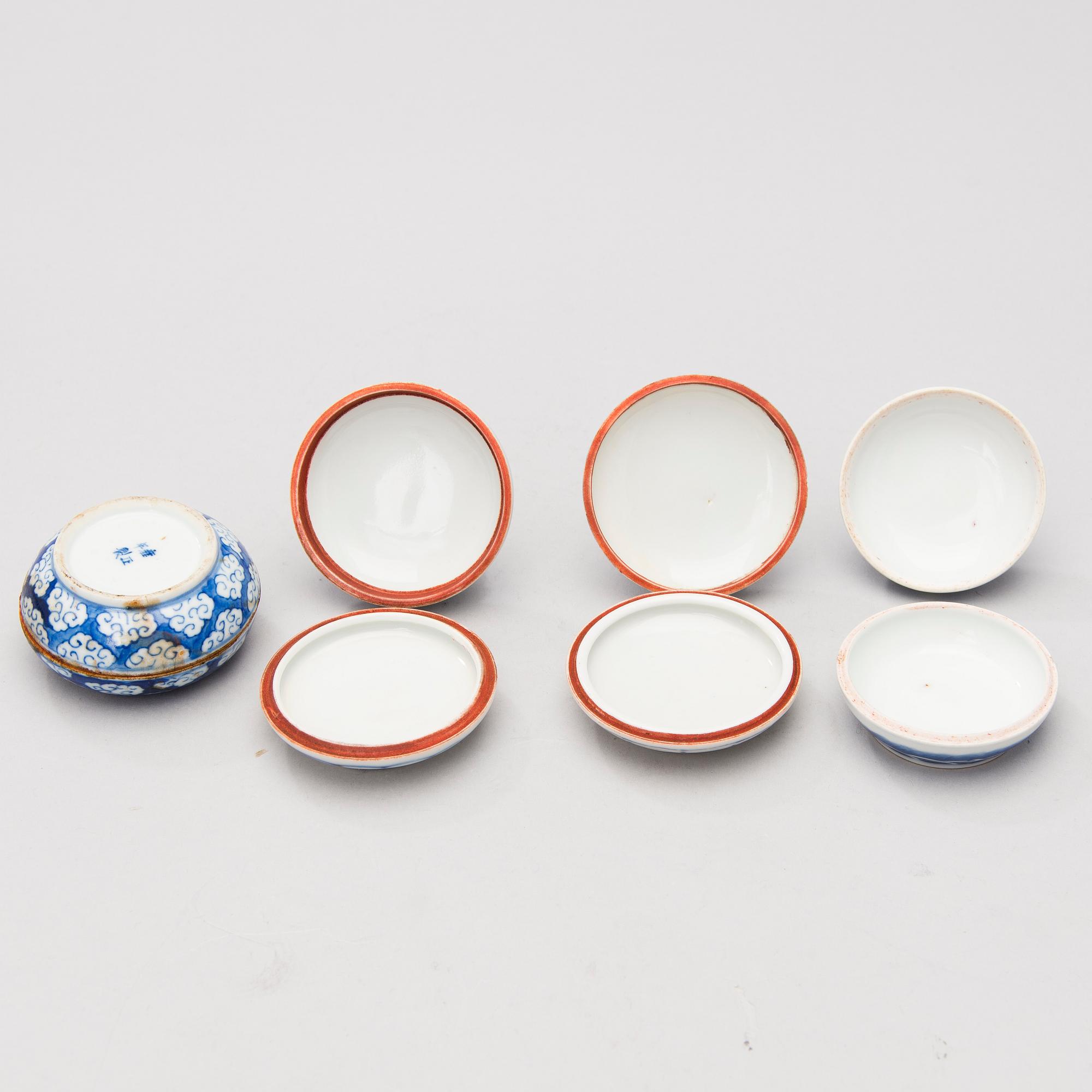 A set of six Chinese porcelain ink boxes.