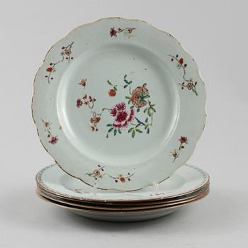 TALLRIKAR, 5 st, porslin, Kina, 1700-tal.