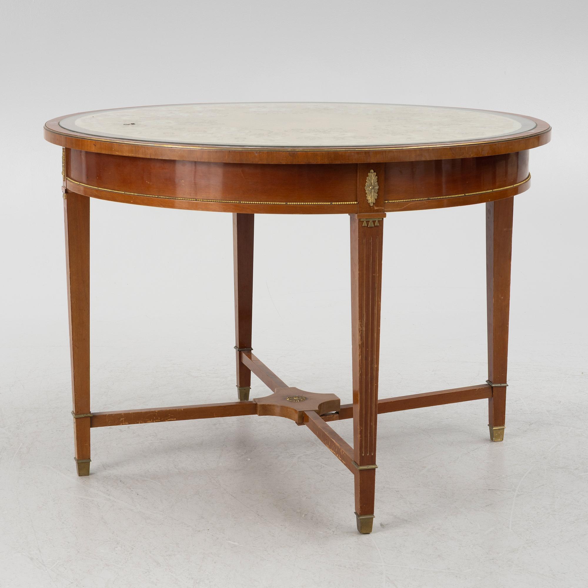 A sofa, two armchairs, four chairs and table, Empire style, 20th century.