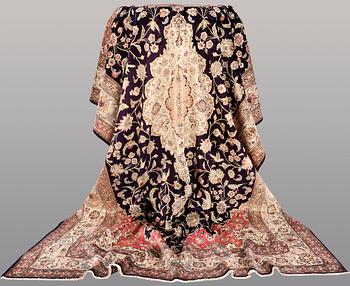 A CARPET, Figural silk Qum, signerad, 300 x 196 cm.