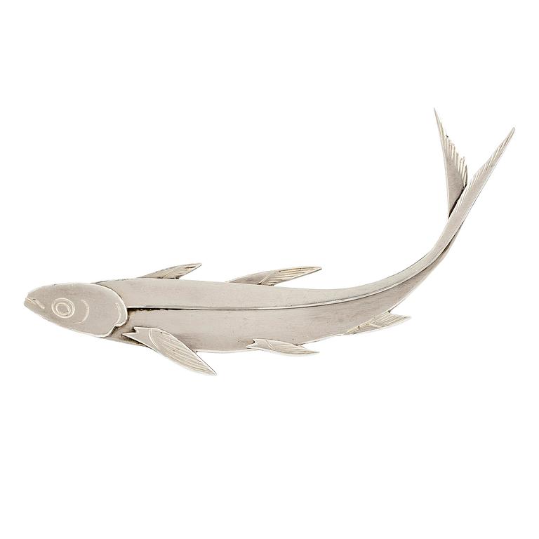 Wiwen Nilsson, a brooch, in the shape of a fish, silver, Lund 1961.