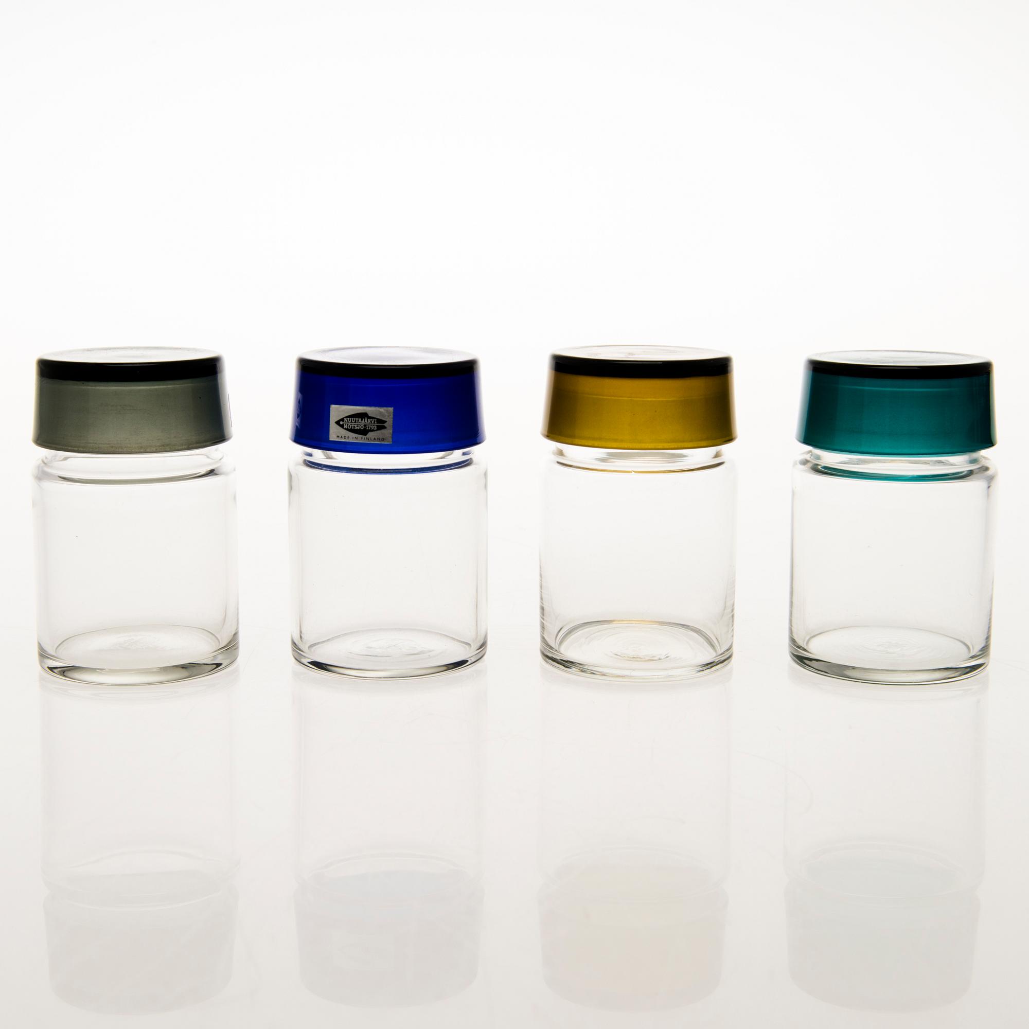 SAARA HOPEA, FOUR GLAS JARS, Nuutajärvi, 1950s.