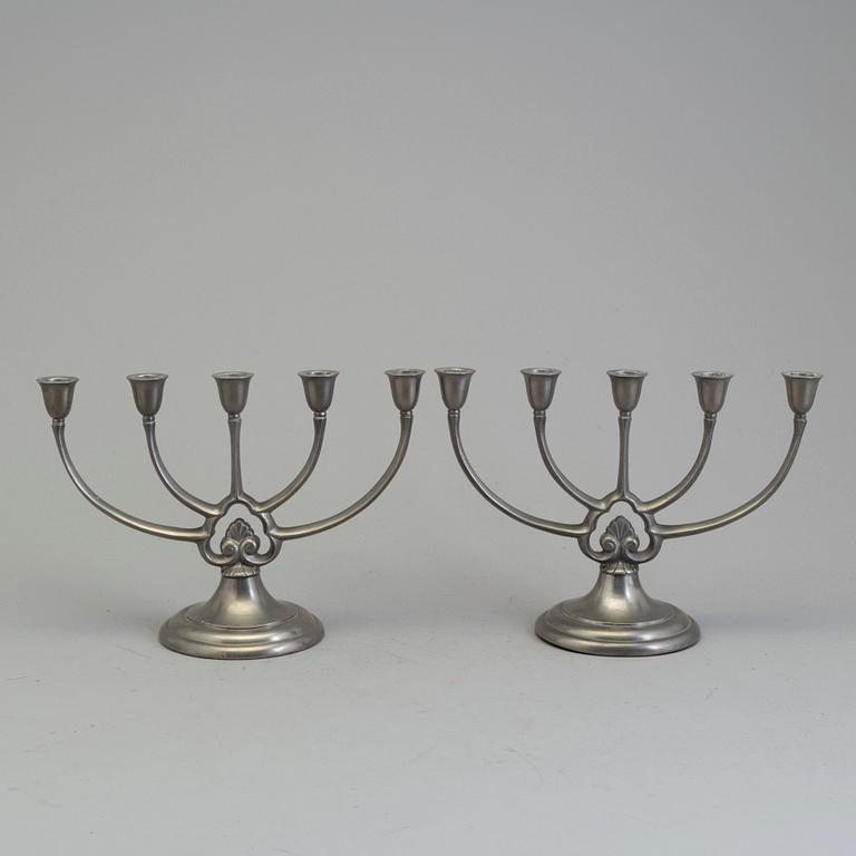 A pair of pewter candelabra from GAB, first half of the 20th century.