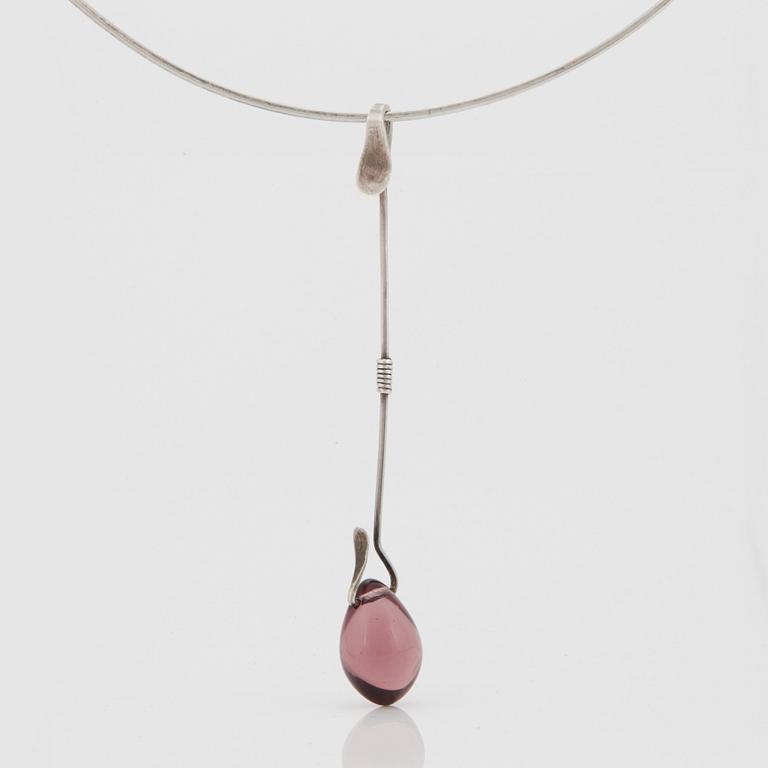 Vivianna Torun Bülow-Hübe, a silver necklace, pendant with an amethyst coloured drop, executed in her own workshop, Stockholm ca 1952.