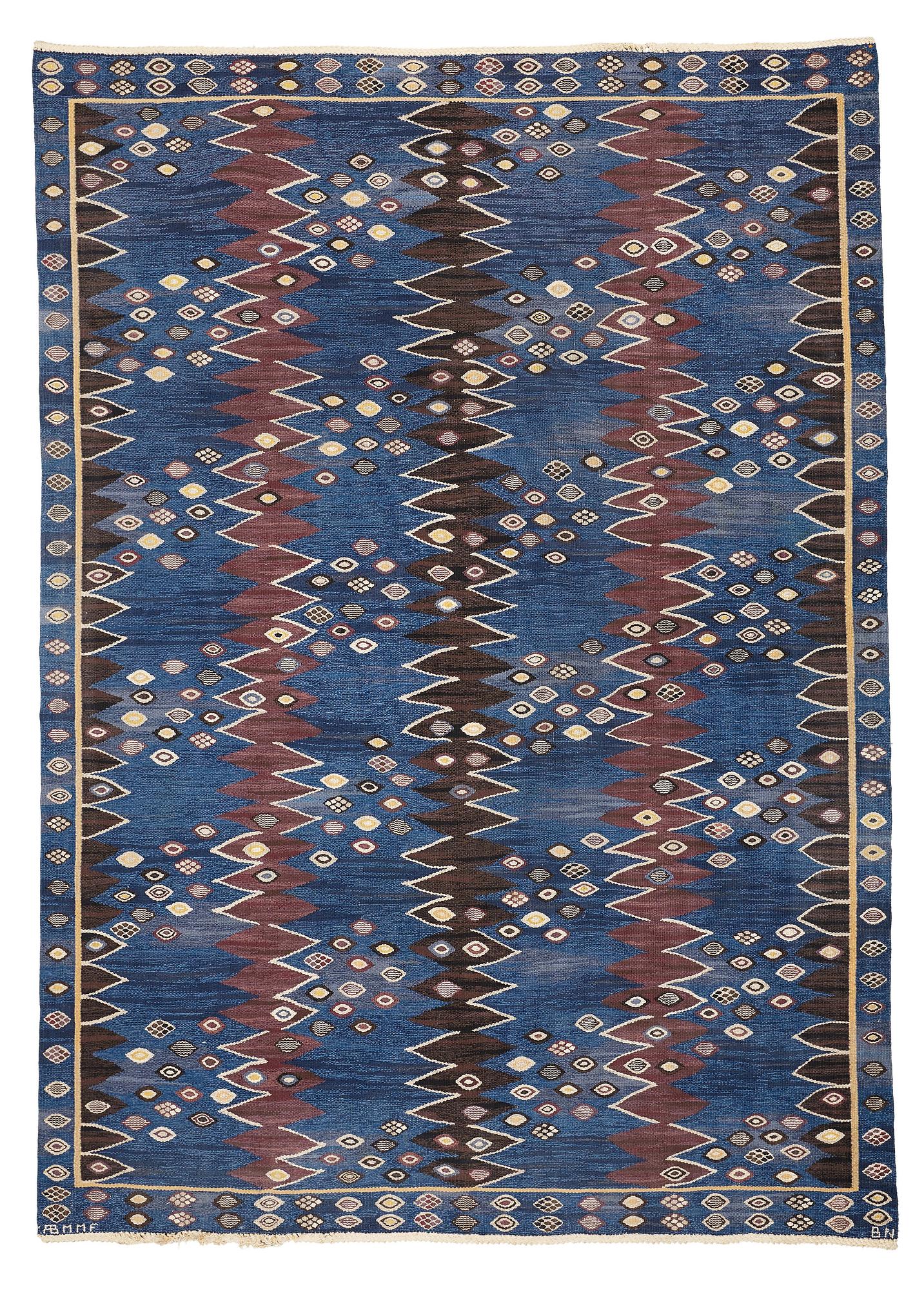 Barbro Nilsson, MATTA, "Snäckorna" gobelängteknik, ca 346 x 247,5 cm, signerad AB MMF BN.