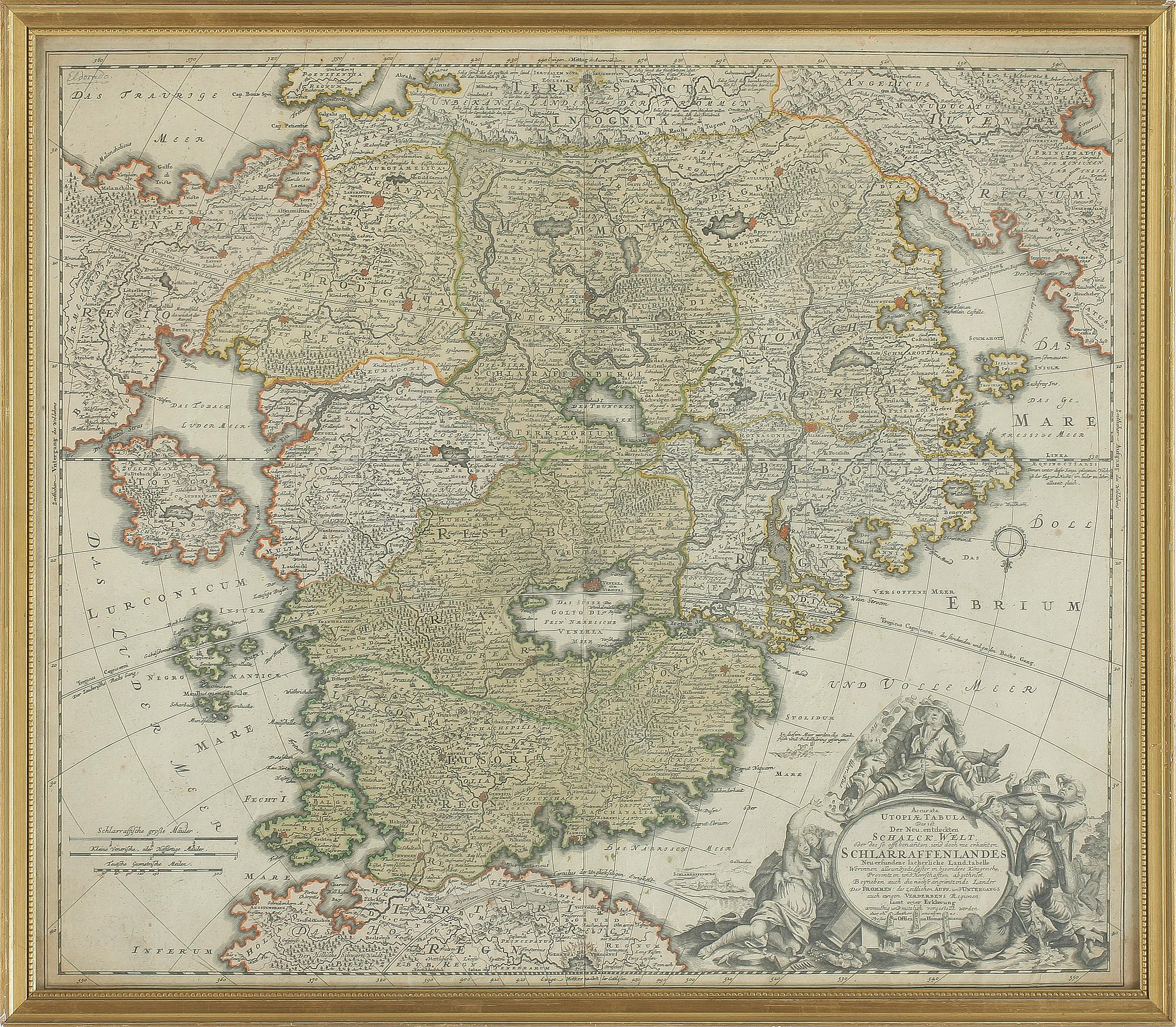 KARTA, gravyr, delvis kolorerad, 1700.