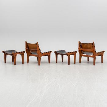 A pair of easy chairs with foot stools by Angel Pazmino, El Salvador, 1960s.