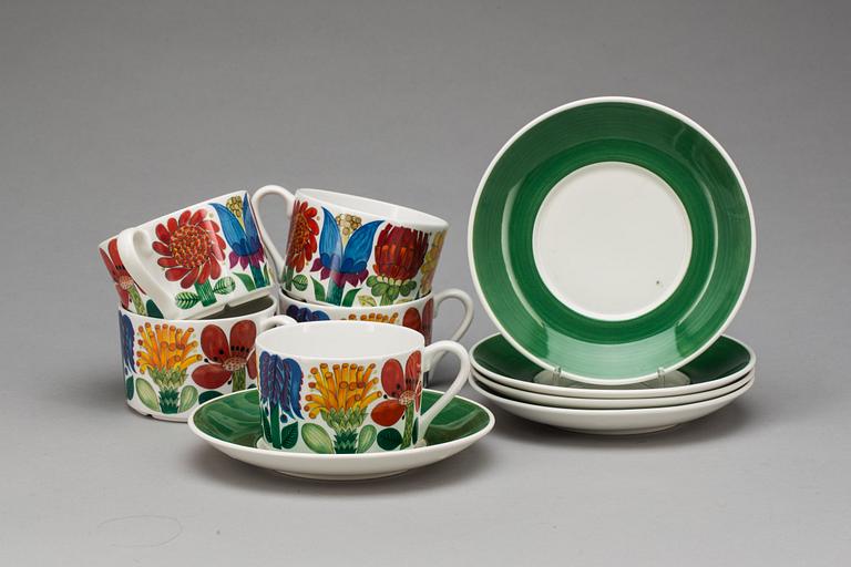 TEKOPPAR med fat, 5 st, "Tahiti", Stig Lindberg, Gustavsberg.
