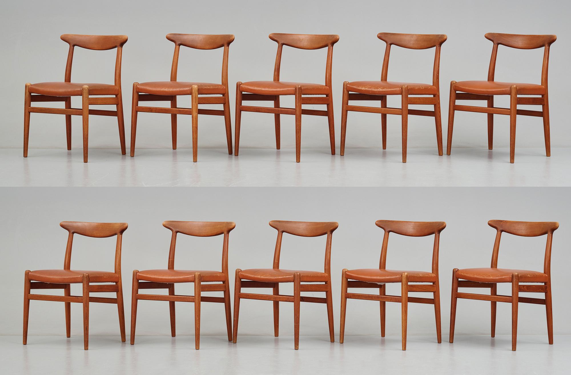 Hans J. Wegner, stolar, 10 st "W2", C M Madsen, Danmark 1950-tal.