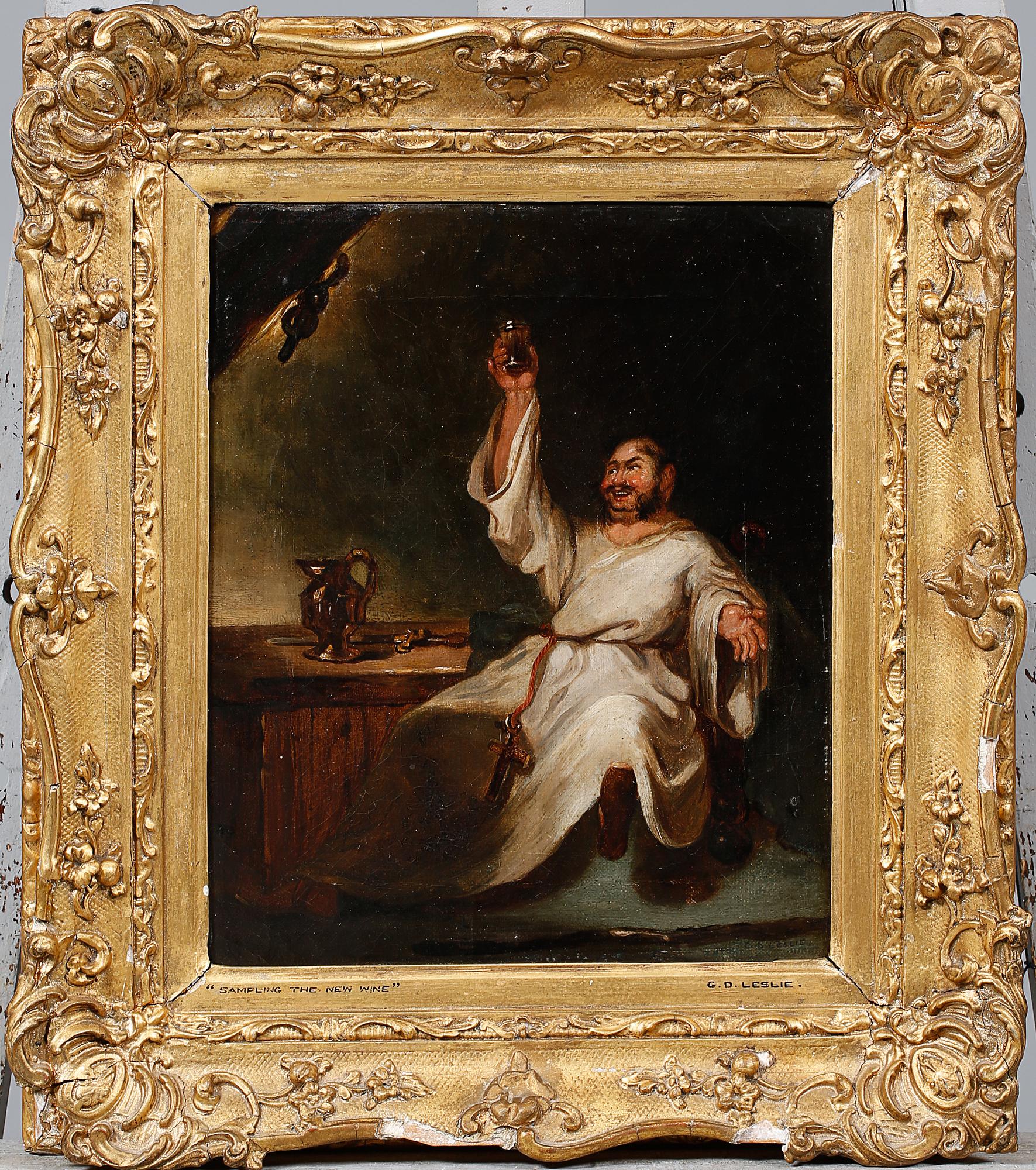 OKÄND KONSTNÄR, olja på duk, signerad Leslie, 1800-tal.