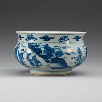 A blue and white censer, Qing dynasty, Kangxi (1662-1722).