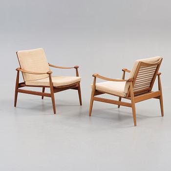 Finn Juhl, a pair of teak easy chairs, France & Son, Denmark 1950's-60's.