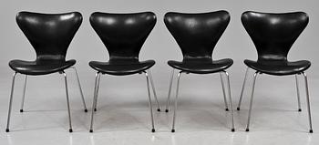 STOLAR, 4 st, "Sjuan", Arne Jacobsen, Fritz Hansen, 1900-talets tredje kvartal.