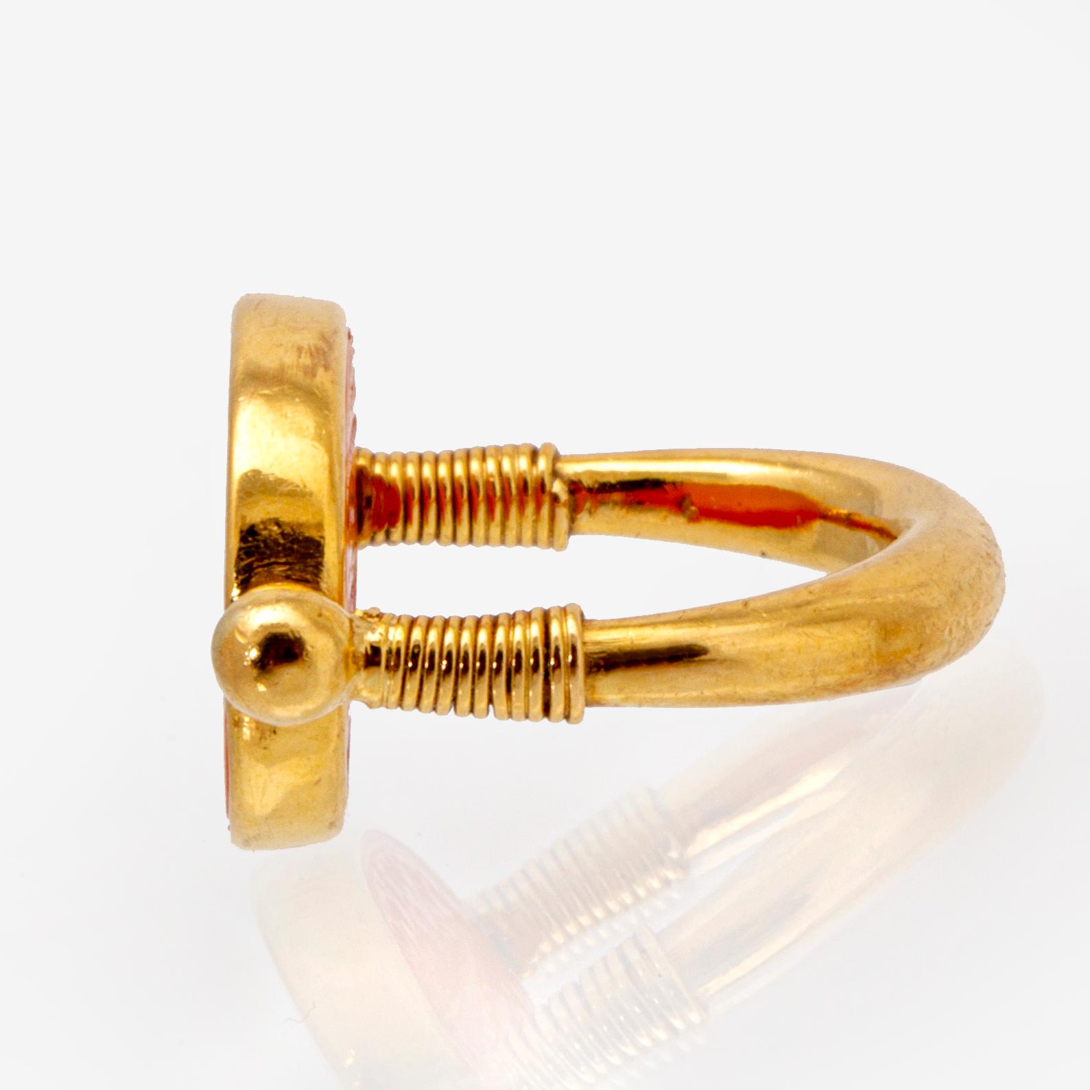 Ring and pendant, 18k and 14K (pendant), carnelian inscribed.