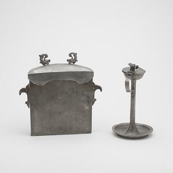 OLJELAMPA samt CISTERN, tenn, 1800-tal respektive 1700-tal.
