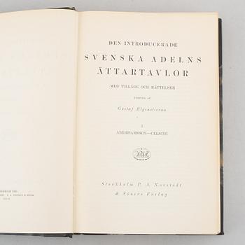 Nine volumes of Gustaf Elgenstierna's 'Den introducerade svenska adelns ättartavlor', 1925-1936.